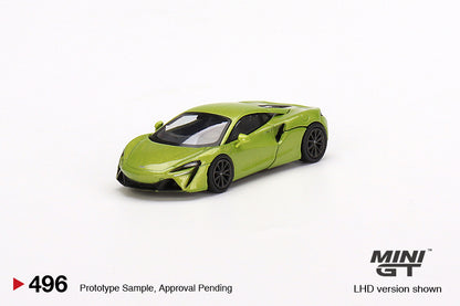 Mini GT McLaren Artura Flux Green 1/64 scale #496 Right Hand Drive