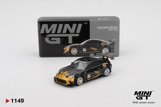Mini GT No 1149 1/64 Toyota GR 86 LB Nation Black/Gold RHD In Blister Pack