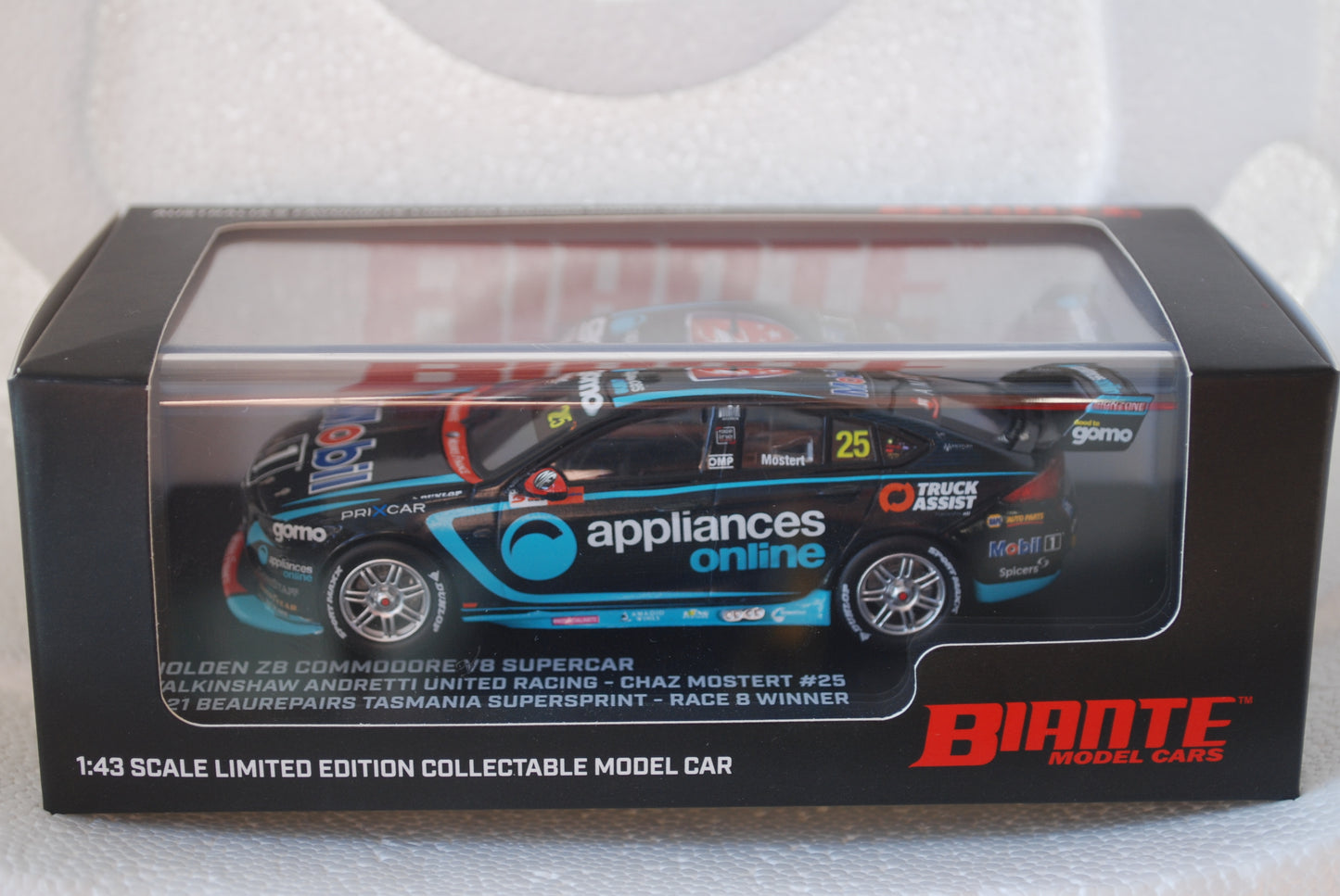 Biante 1/43 Holden ZB Commodore V8 Supercar Mostert #25 - 2021 Beaurepairs Tasmania Race 8 Winner
