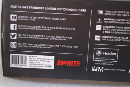 Biante 1/43 Holden ZB Commodore V8 Supercar Mostert #25 - 2021 Beaurepairs Tasmania Race 8 Winner