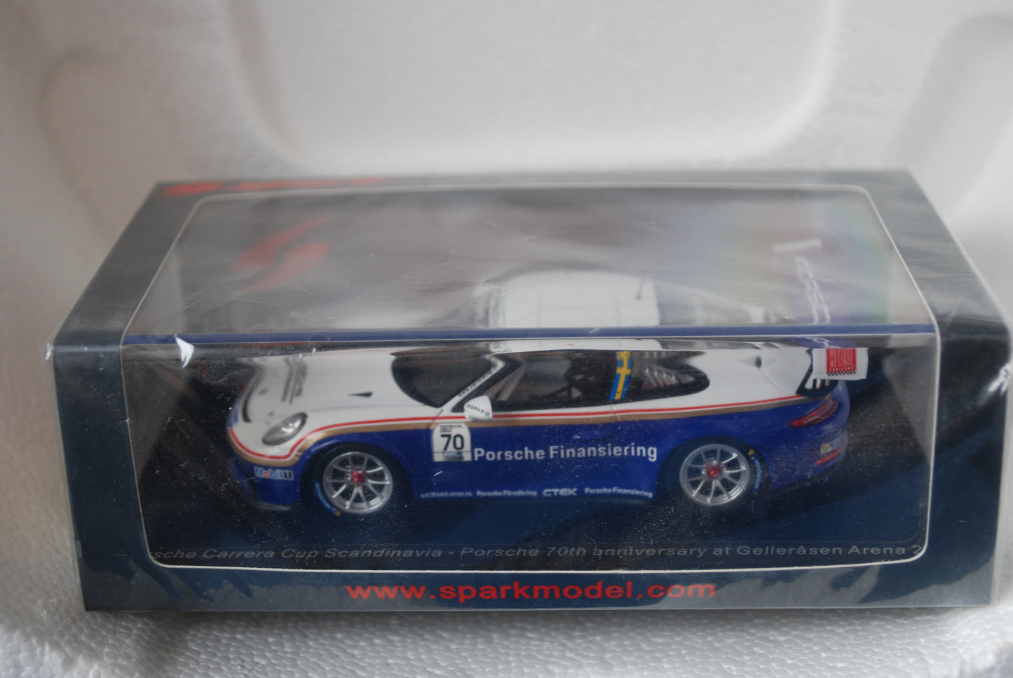 Spark 1/43 Porsche Carrera Cup Scandinavia No.70 Porsche 70th anniversary at Gelleråsen Arena 2018 Stig Blomqvist S4520