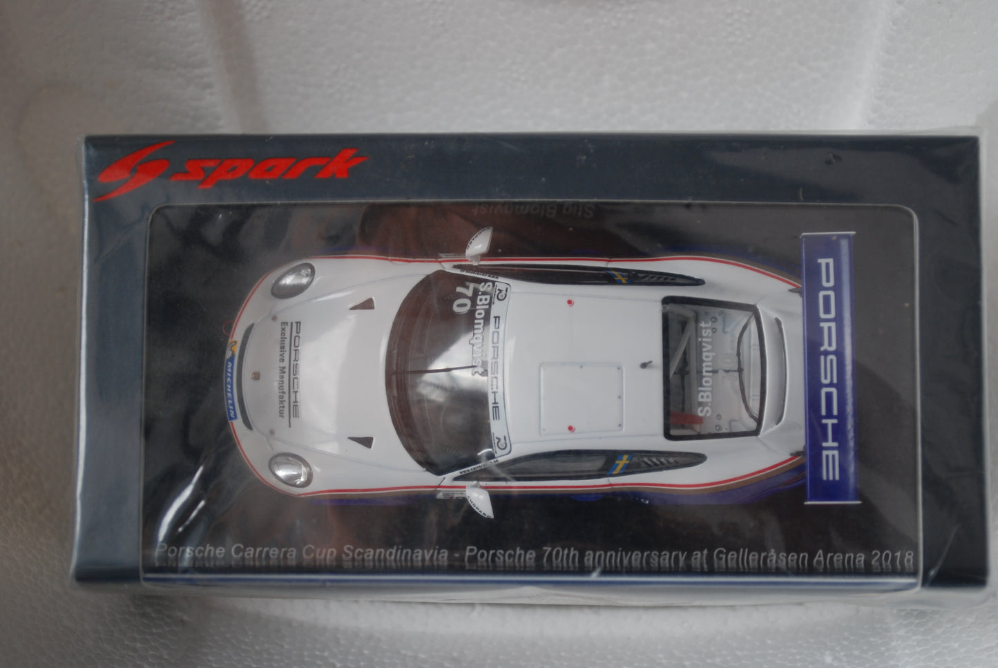 Spark 1/43 Porsche Carrera Cup Scandinavia No.70 Porsche 70th anniversary at Gelleråsen Arena 2018 Stig Blomqvist S4520