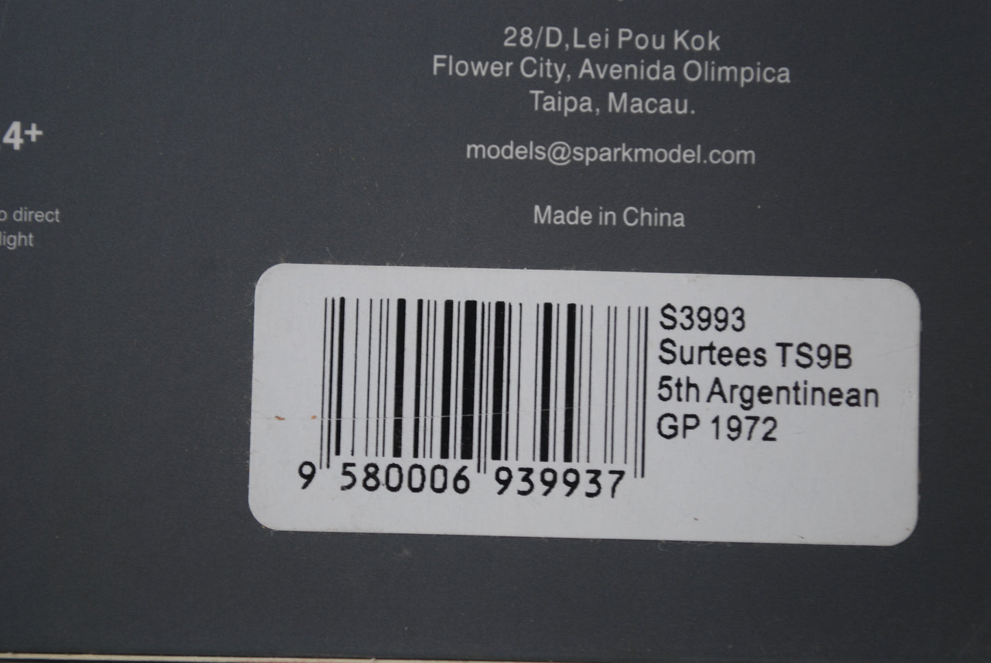 Spark 1/43 Surtees TS9B No.19 5th Argentinean GP 1972 Tim Schenken S3993