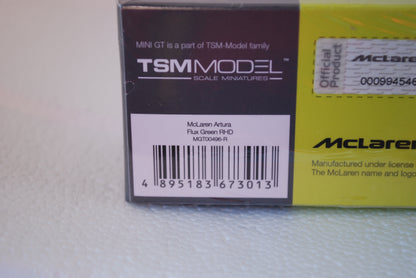 Mini GT McLaren Artura Flux Green 1/64 scale #496 Right Hand Drive
