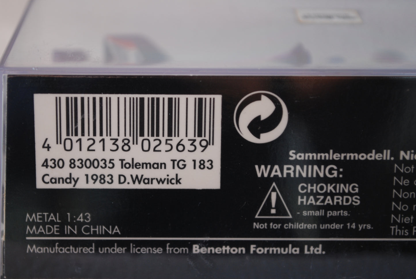 Minichamps 1/43 Toleman Formula 1 TG 183 Candy D Warwick
