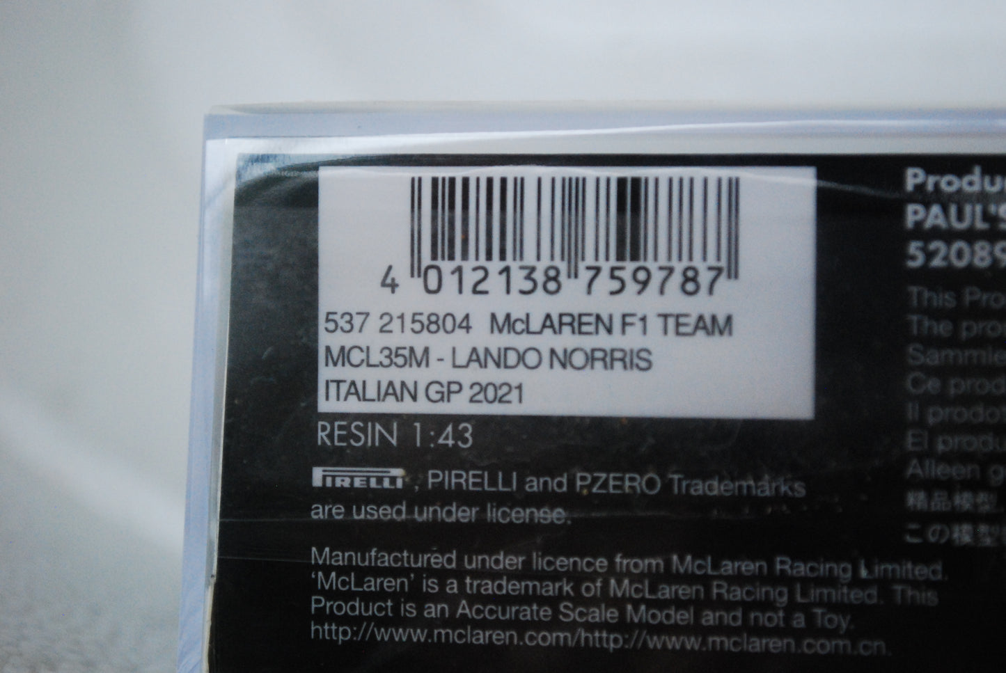 Minichamps 1/43 Lando Norris McLaren Italian GP  2021 MCL35M