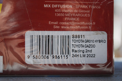 Spark 1/43 TOYOTA GR010 HYBRID No.7 TOYOTA GAZOO Racing 2nd 24H Le Mans 2022 M. Conway - K. Kobayashi - J. M. López S8611