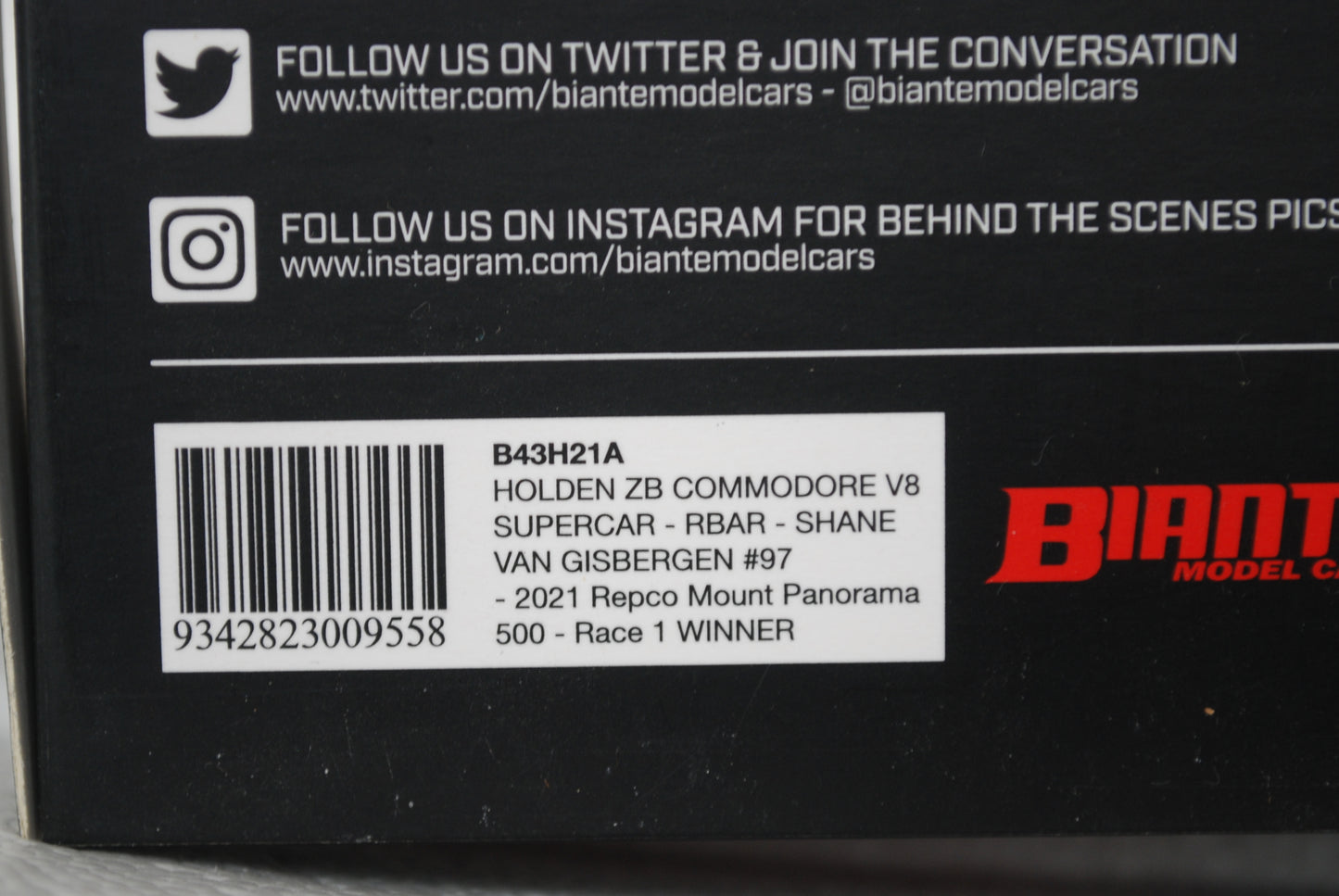 Biante 1/43 Holden ZB Commodore S Van Gisbergen #97 2021 MT Panorama 500 race 1 Winner