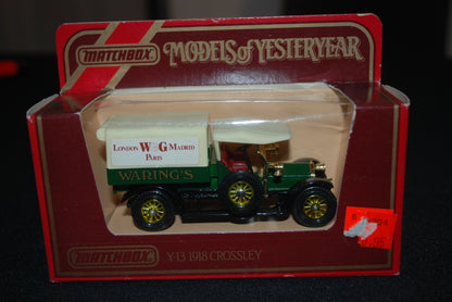 Vntg Matchbox Models of Yesteryear 1:47 Y-13 1918 Crossley WARING'S Green Cream