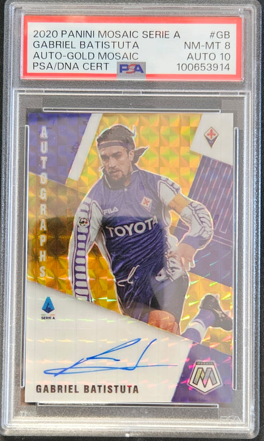 Gabriel Batistuta - PSA 8 - Panini Mosaic Serie A 2020-21 - Gold Mosaic - Auto 1/10 (With Cardboard Guardian Surge Vanta Case)
