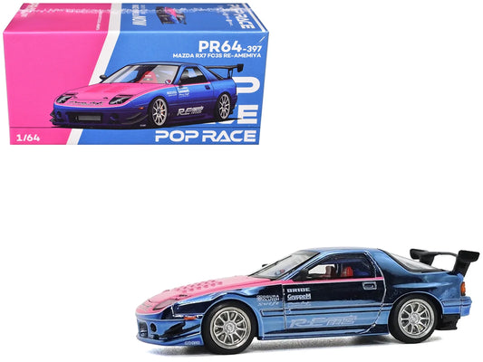 POP RACE 1/64 MAZDA RX7 RE-AMEMIYA - BLUE/PINK model car #240 Brand New