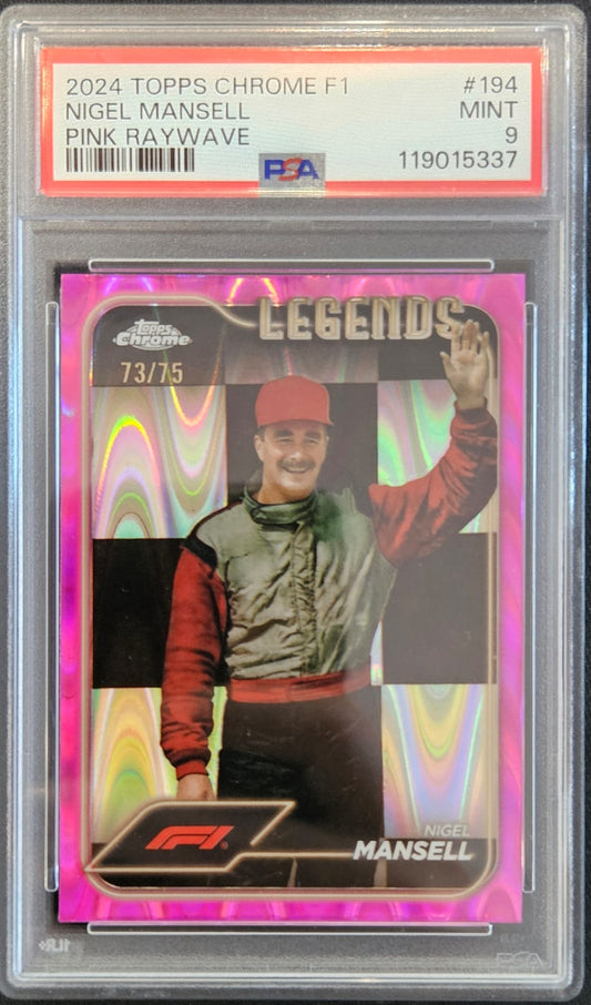 Nigel Mansell - PSA 9 - Topps Chrome F1 2024 - Pink Raywave - 73/75 (With Cardboard Guardian Purple Vanta Case)