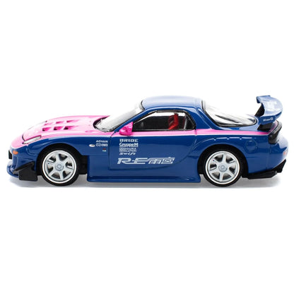 POP RACE 1/64 MAZDA RX7 RE-AMEMIYA - BLUE/PINK model car #240 Brand New