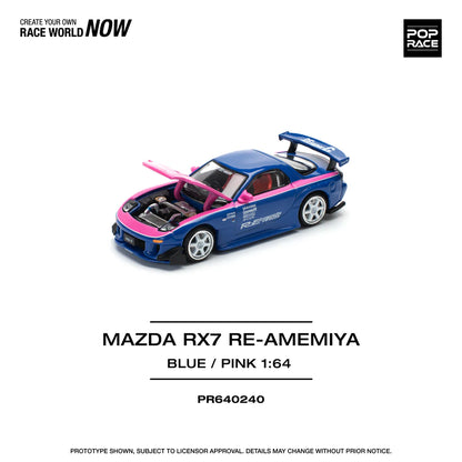 POP RACE 1/64 MAZDA RX7 RE-AMEMIYA - BLUE/PINK model car #240 Brand New