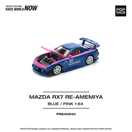 POP RACE 1/64 MAZDA RX7 RE-AMEMIYA - BLUE/PINK model car #240 Brand New