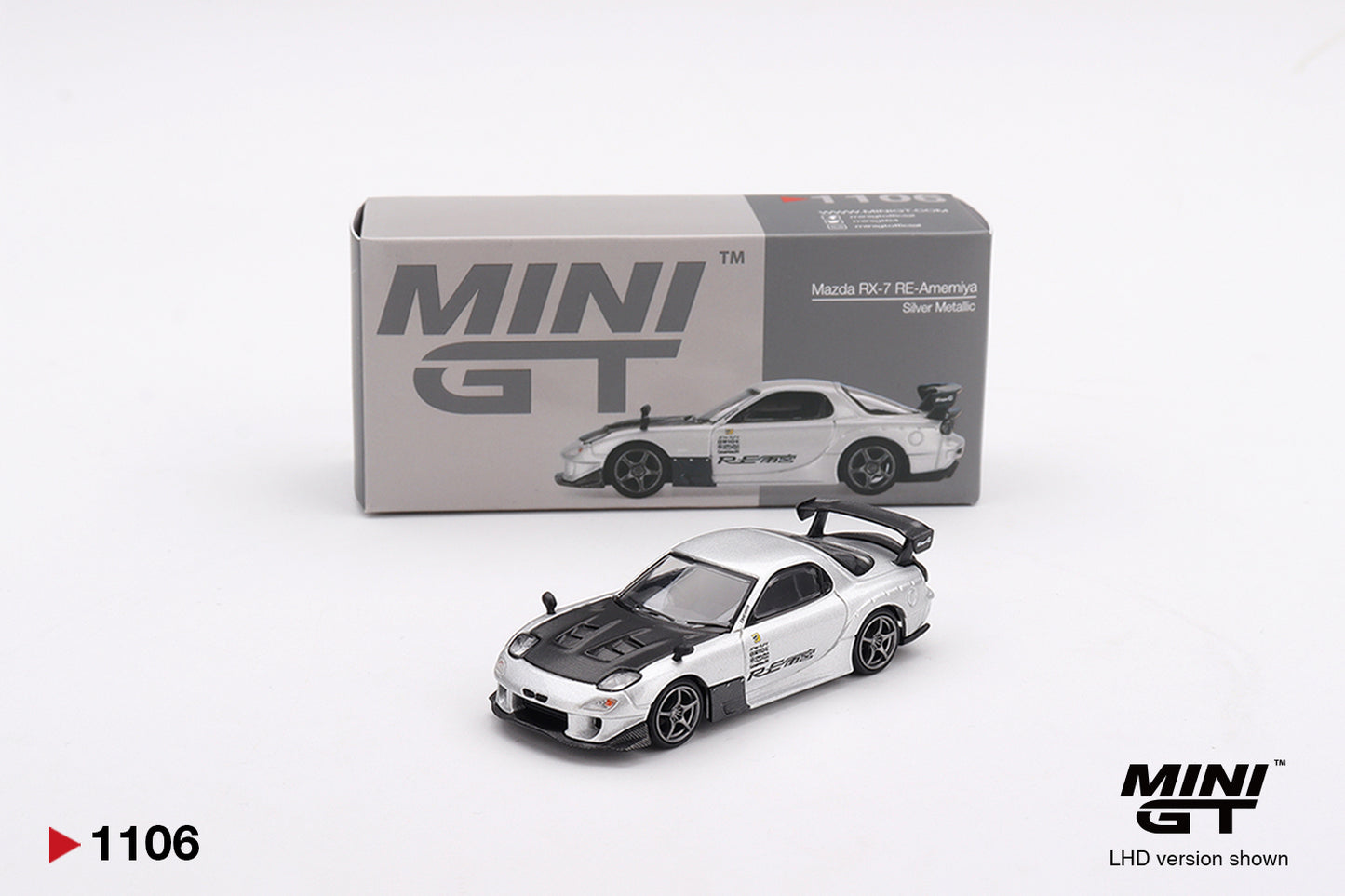 Mini GT MGT01106-R 1/64 Mazda RX-7 RE-Amemiya Silver Metallic LHD New