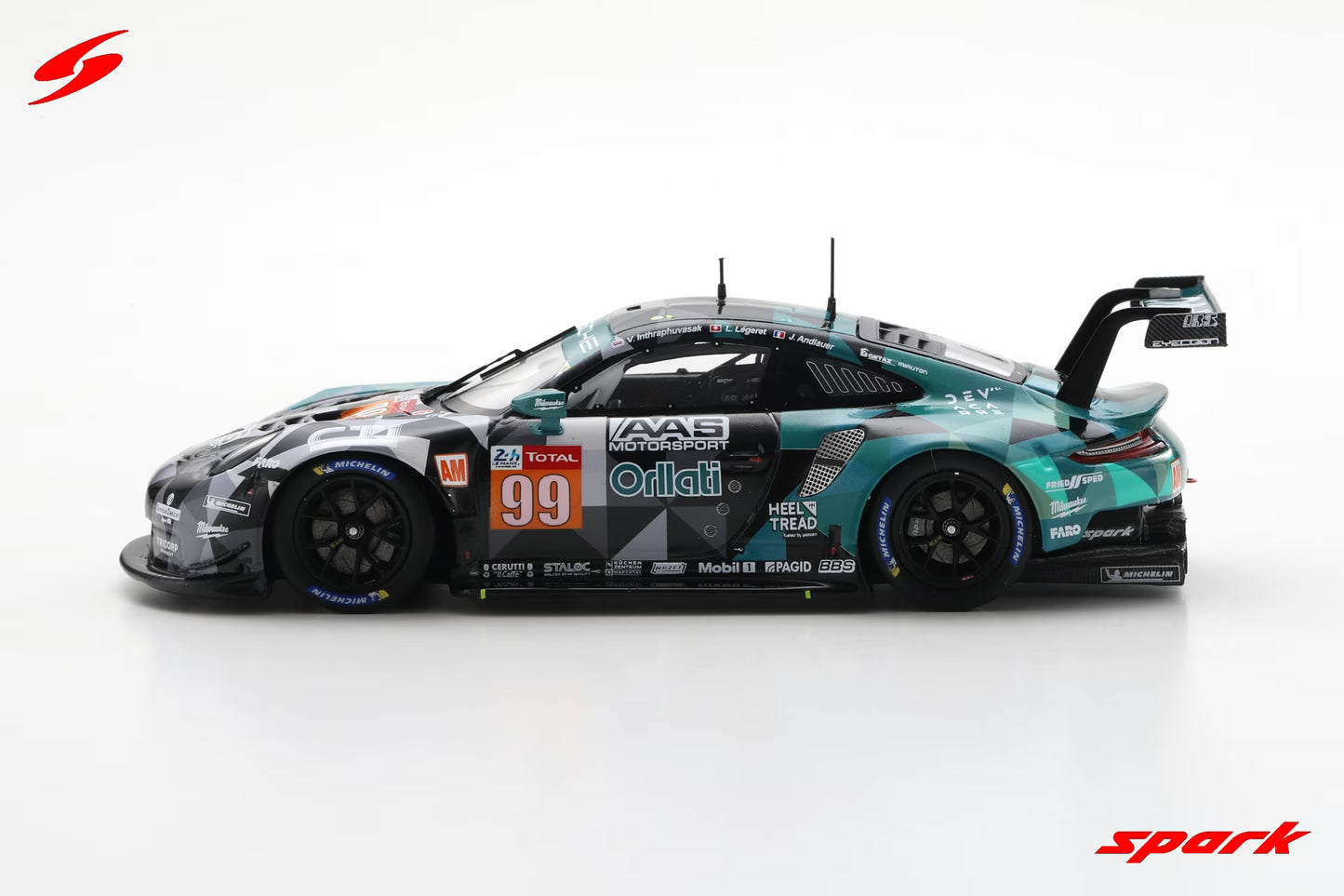 Spark 1/43 Porsche 911 RSR No.99 Dempsey-Proton Racing 24H Le Mans 2020 J. Andlauer - V. Inthraphuvasak - L. Légeret S7996