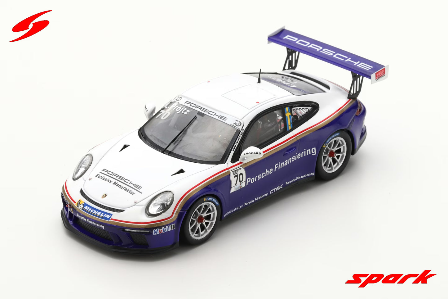 Spark 1/43 Porsche Carrera Cup Scandinavia No.70 Porsche 70th anniversary at Gelleråsen Arena 2018 Stig Blomqvist S4520