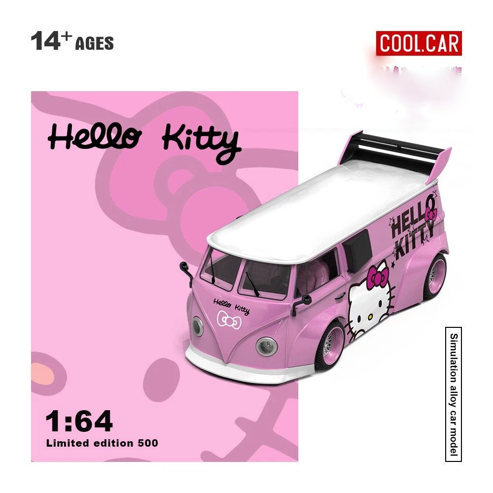 Cool Car 1/64 - Volkswagen T1 - Hello Kitty Dark Pink (Limited to 500pcs World Wide)