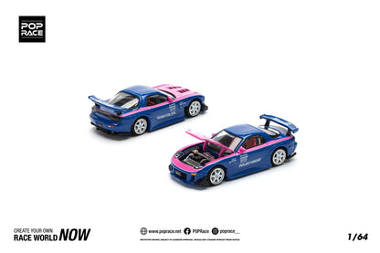POP RACE 1/64 MAZDA RX7 RE-AMEMIYA - BLUE/PINK model car #240 Brand New